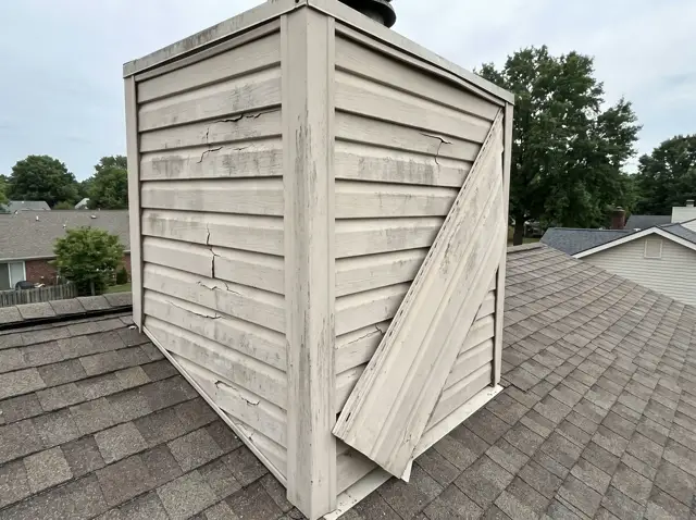 Before: Siding chase repair & refinish
