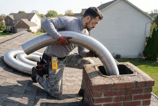 Doctor Chimney Sweep technician feeding a stainless liner down a flue